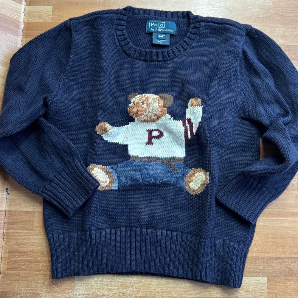 vintage Polo by Ralph Lauren navy blue cotton Polo Bear sweater size 4t